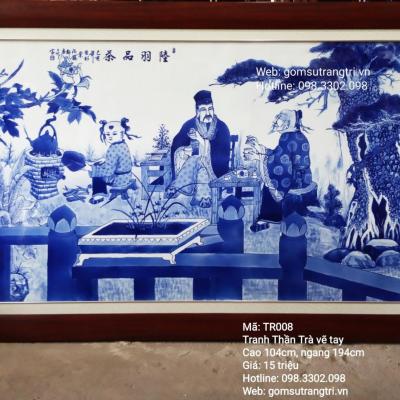 Tranh Thần Trà vẽ tay men chàm